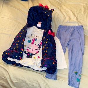 3pc “Bunny and hearts” Hooded Vest, shirt leggings